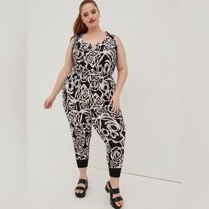 Torrid x LoveSick Sleeveless Hooded Jumpsuit - Super Soft Spray-Paint Black